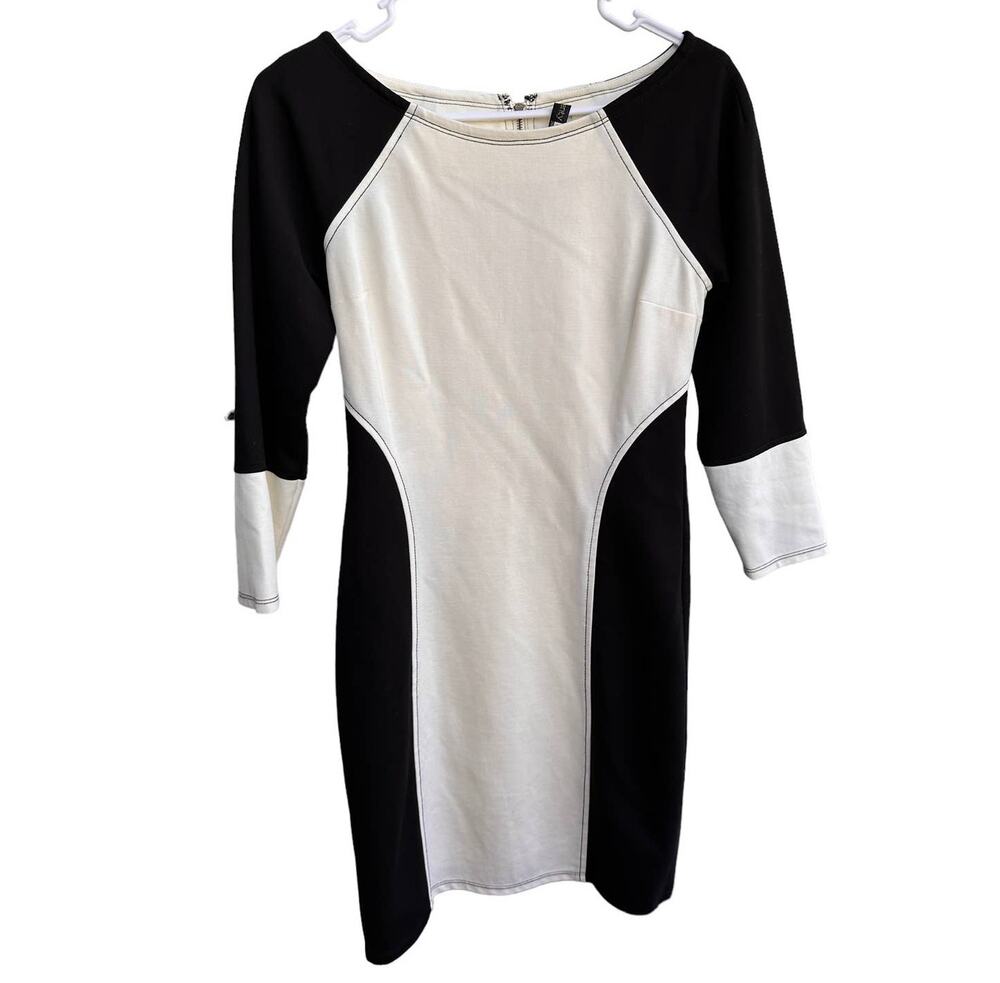 Plenty by Tracy Reece Women's Sz: 2 Off White Cream Black Knee Length Dress